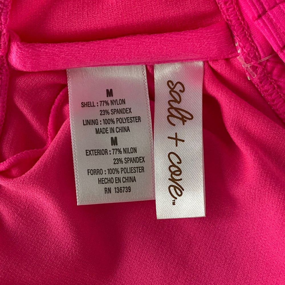 Salt + Cove Neon Pink ribbed bralette swim bikini top size medium - Picture 6 of 7